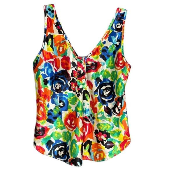 Victoria's Secret Tops - Vintage 90's Victoria's Secret Gold Label Satin Tank Top Colorful Floral Roses S